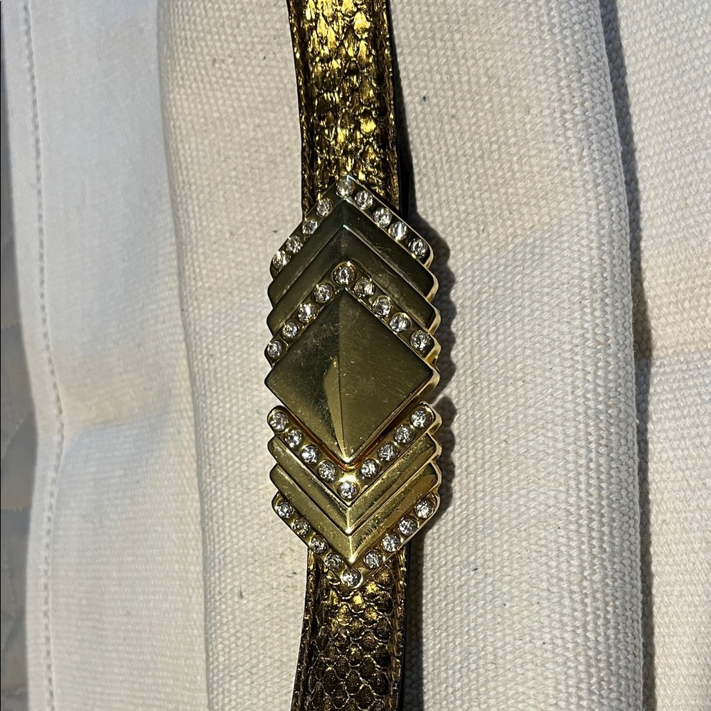 Amanda Smith, genuine snake skin belt Gold Textured with Rhinestone Buckle